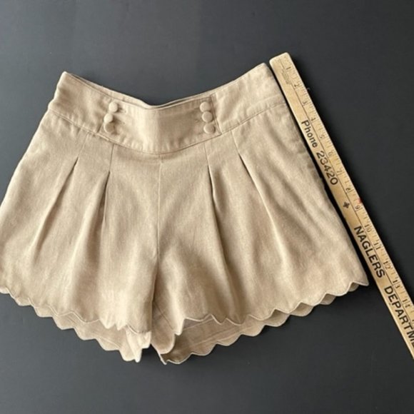 LINEN LOOK PLEATED SHORTS Scalloped Hem, 4 Pockets SUPER CUTE - Picture 4 of 16